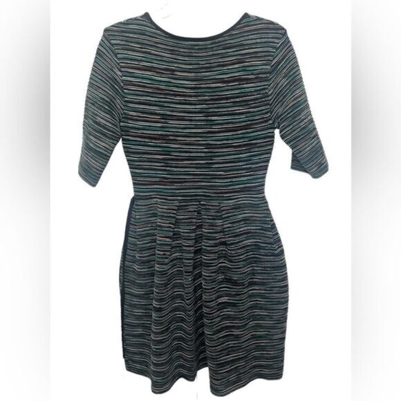 Missoni Black/Green Multi Stripe Wool Knit 3/4 Sleeve Fit & Flare Dress - Picture 3 of 10